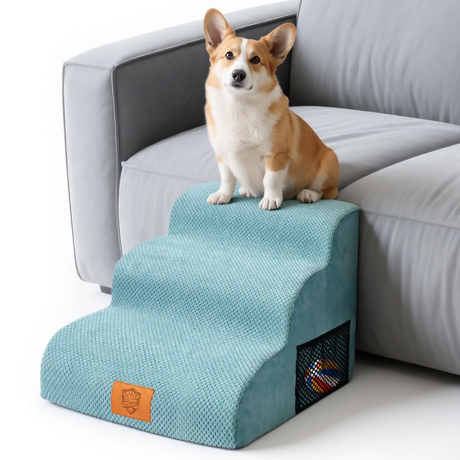 MASTERTOP Scale per Cani a 3 Gradini in Spugna, Scala Antiscivolo per Animali Domestici, Scaletta Spugna Ccuccioli per Divano Letto con Fodera Rimovibile e Lavabile (Blu islandese)