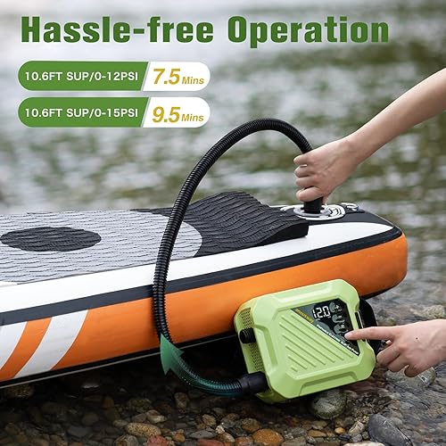 Miniatura 2 de Bomba de aire inteligente SUP de alta presión de 20 PSI, alimentada por batería recargable, inflado y desinflado inteligente de doble etapa, apagado