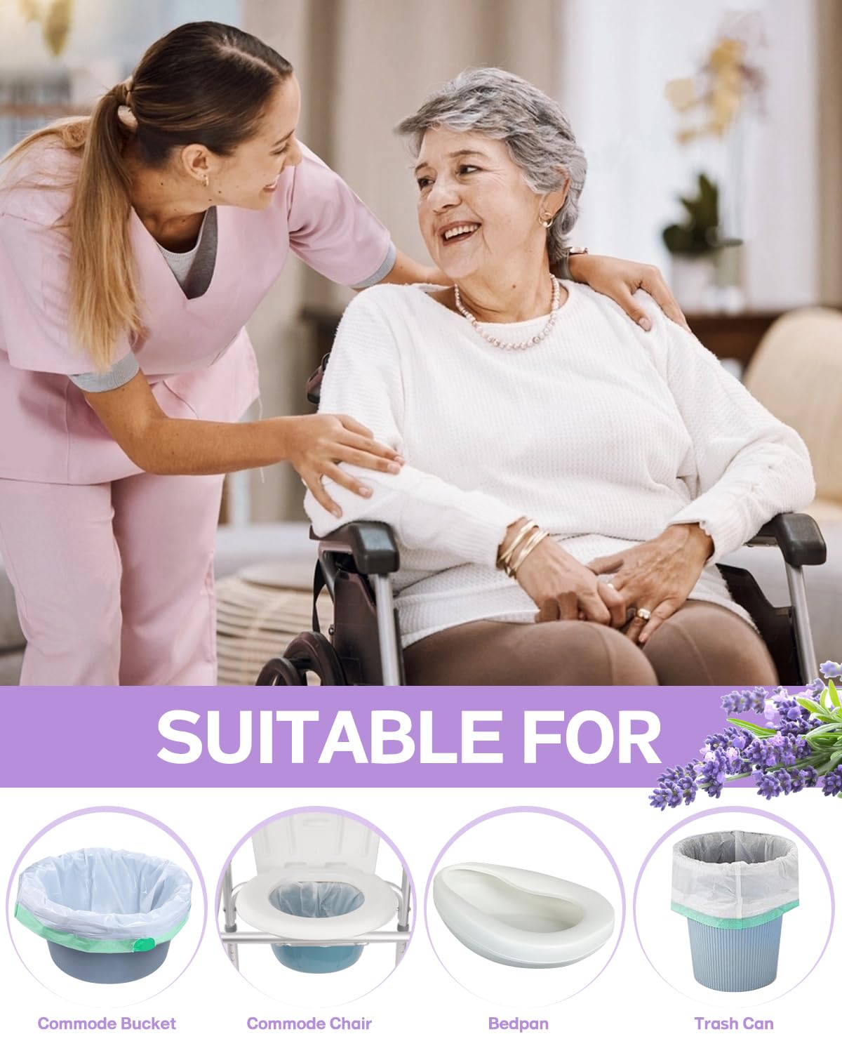 Bolsas de inodoro desechables para tocador de noche, 120 unidades, ajuste universal, bolsas de inodoro desechables para tocador de noche, inodoro portátil, sartén de cama, grado médico y aroma a