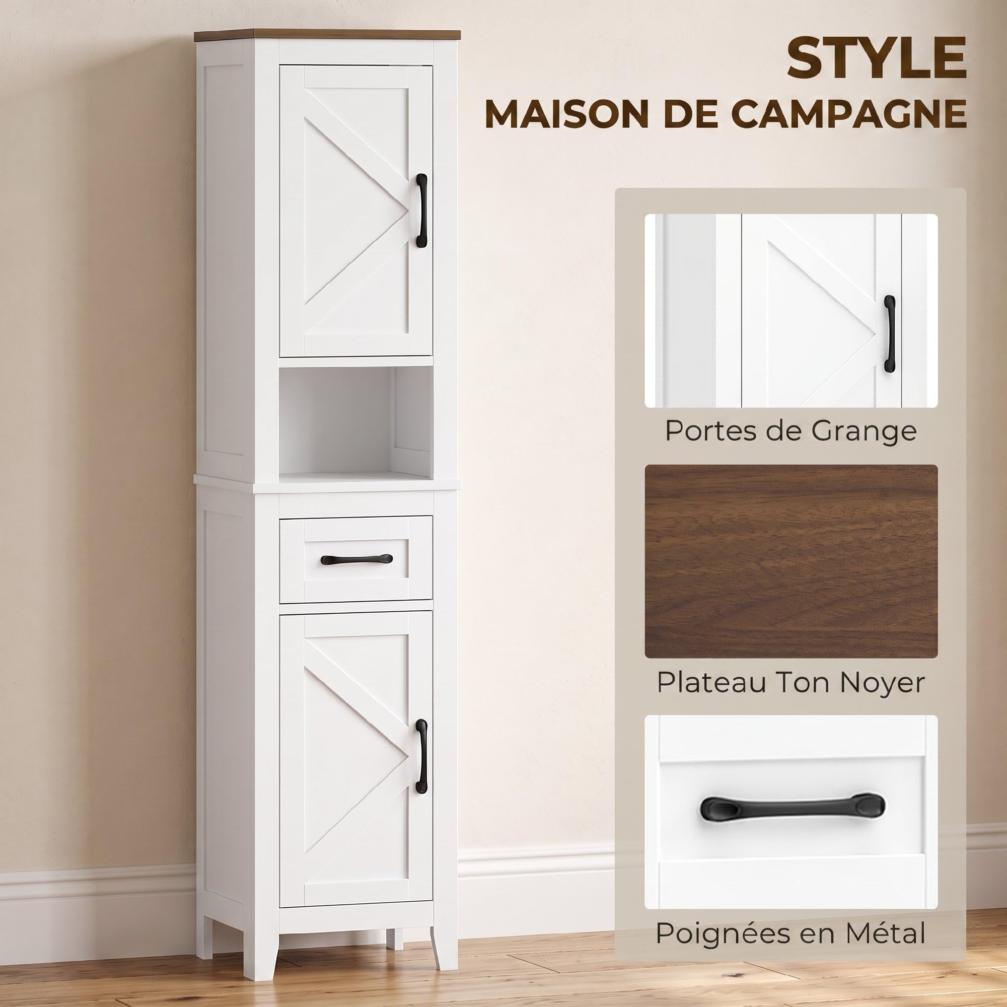 HOMCOM Meuble de Salle de Bain 2 Portes Tiroir 34,5x30x148cm Blanc