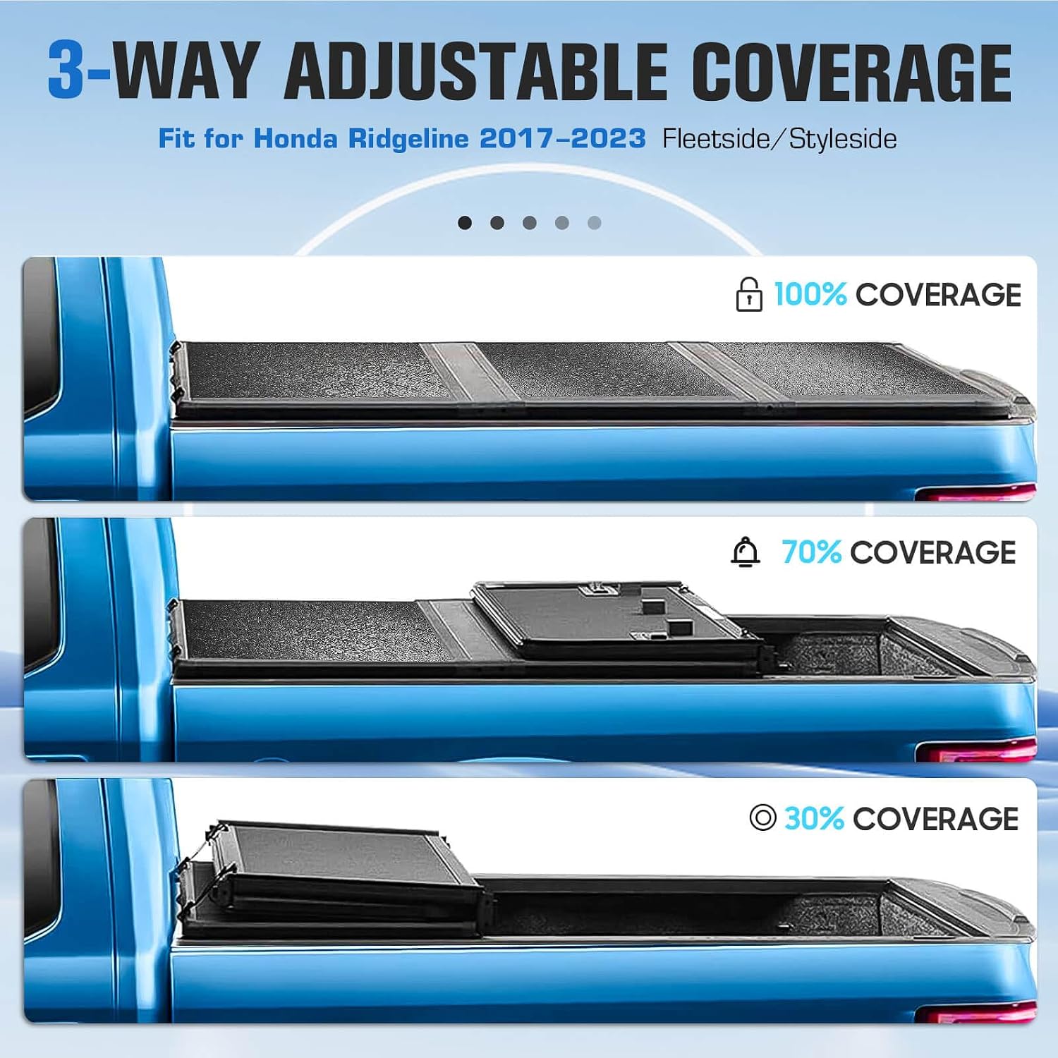 ILONPA 5FT Hard Tri-Fold Truck Bed Pickup Tonneau Cover Compatible with Honda Ridgeline 2017 2018 2019 2020 2021 2022 2023 2024 2025, Fiberglass and Waterproof for Fleetside/Styleside 5FT (64") Bed