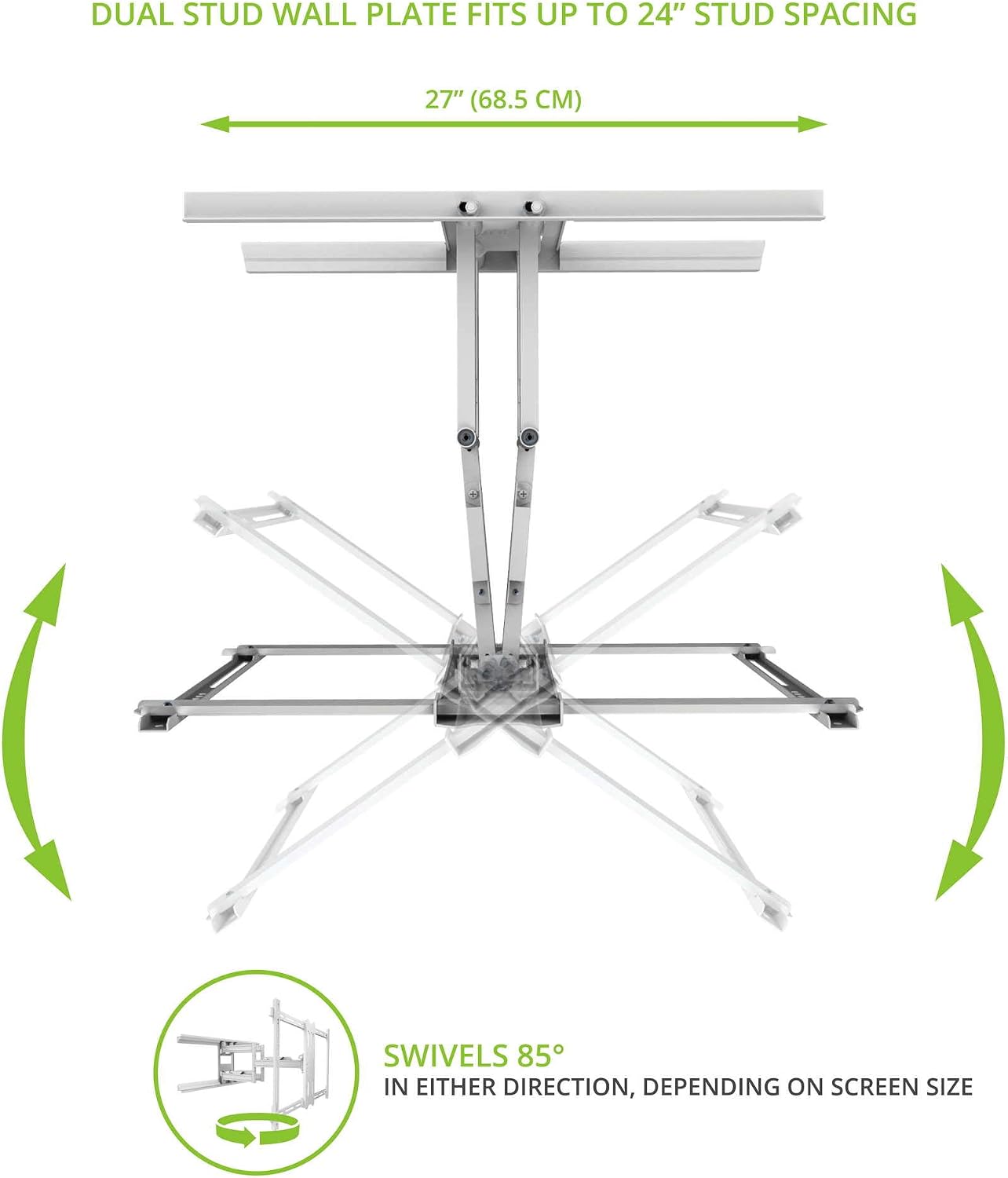 Best Seller Kanto PDX680W Full Motion Articulating TV Wall Mount for 39-inch to 80-inch TVs Weighing up to 125 Pounds | Integrated Cable Management | Low Profile and 24 in Extension | White