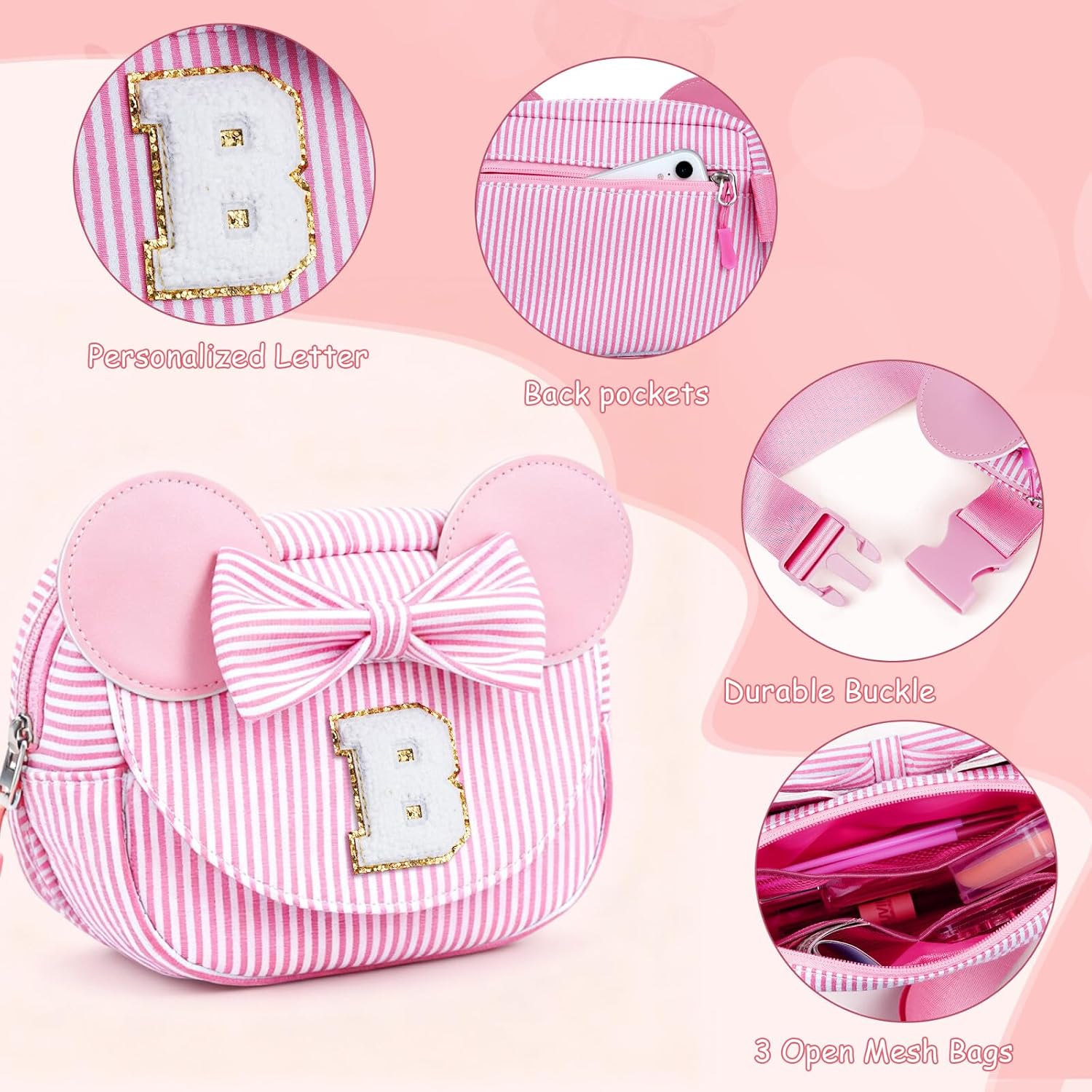 YOOLIFE Daughter Gifts - Birthday Gifts for 3 4 5 6 7 8 9 10 11 12 13 Year Old Girls, Initial Fanny Pack Crossbody Bag Belt Bag Purse for Teen Girls Bean Pink V image 5