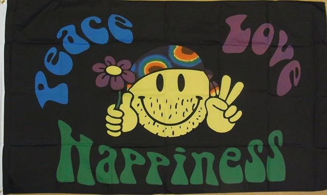 Klicnow Peace Love and Happiness Hippy Rainbow 5'x3' Flag