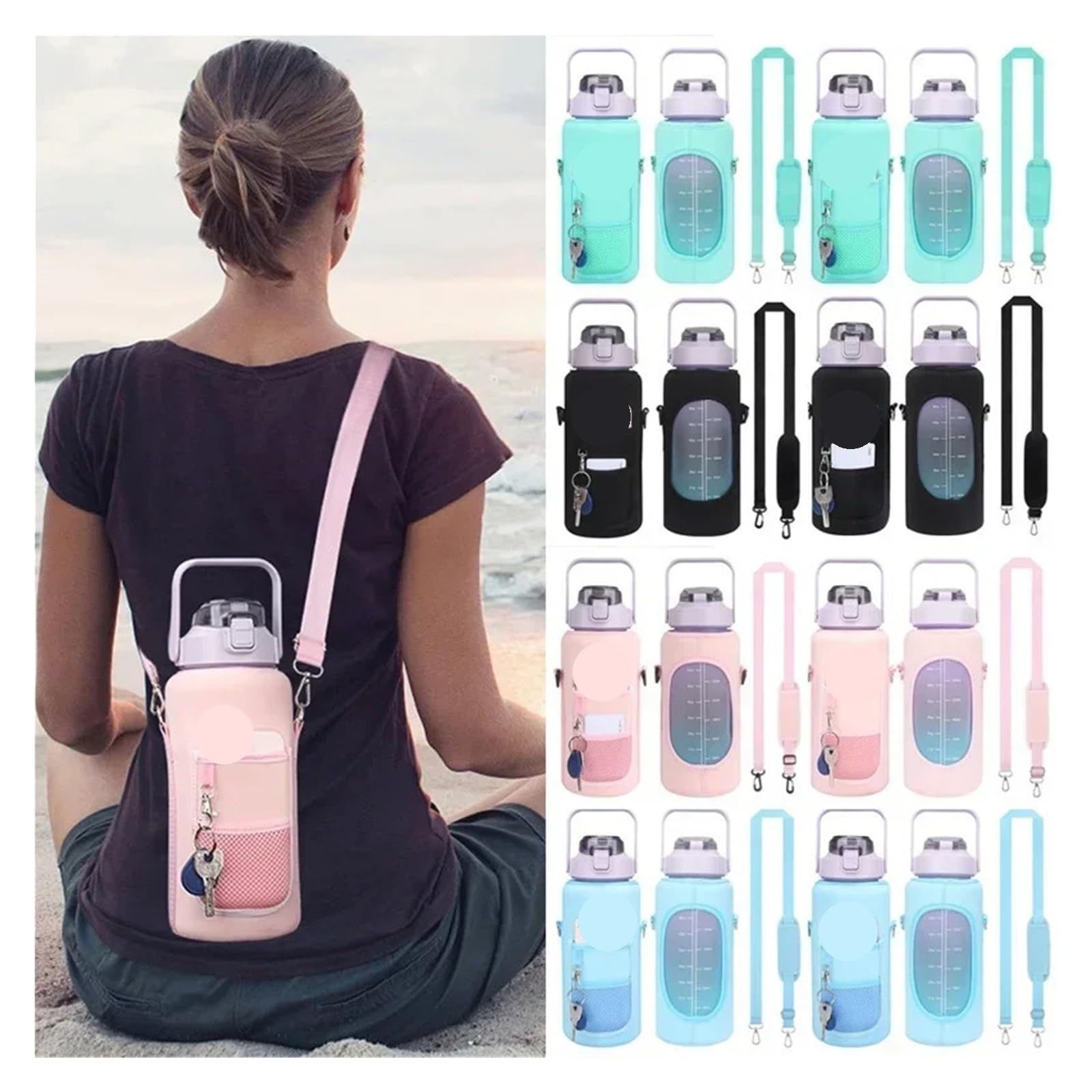 Trinkflaschenhalter 2 l (64 oz) Sport-Wasserflaschenhülle, isolierte Becherhaltertasche mit schrägem Riemen for Fitness, Fitnessstudio, Outdoor-Sport