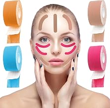 Face Lifting Tape, 4 Pieces Facial Lifting Tape, Anti-Wrinkle Patches for the Face, 4 Colours of Anti-Wrinkle Patches, Professional Kinesiology Tape (2.5 x 500 cm)