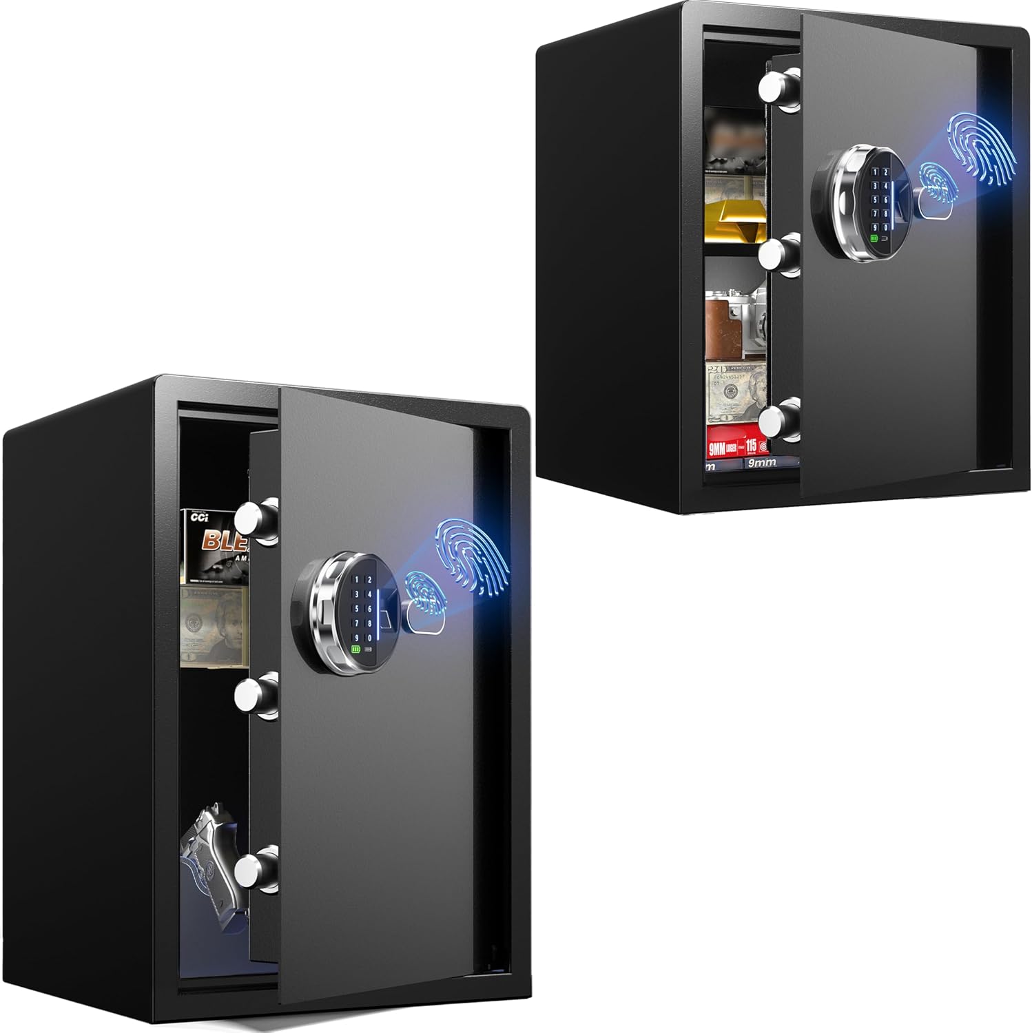 Grimtron Smart Biometric Safe Fingerprint Lock Box with Silent Mode, Backlit Keypad and LED Light, Small Caja Fuerte Valentines Day Gifts for Men Women (19.69"H x 12.99"D x 13.78"W)