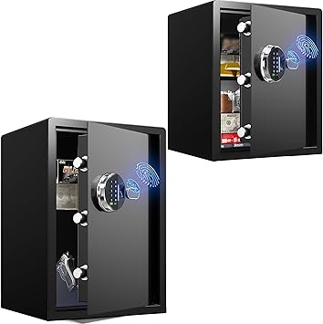 Grimtron Smart Biometric Safe Fingerprint Lock Box with Silent Mode, Backlit Keypad and LED Light, Small Caja Fuerte Valentines Day Gifts for Men Women 19.69"H x 12.99"D x 13.78"W