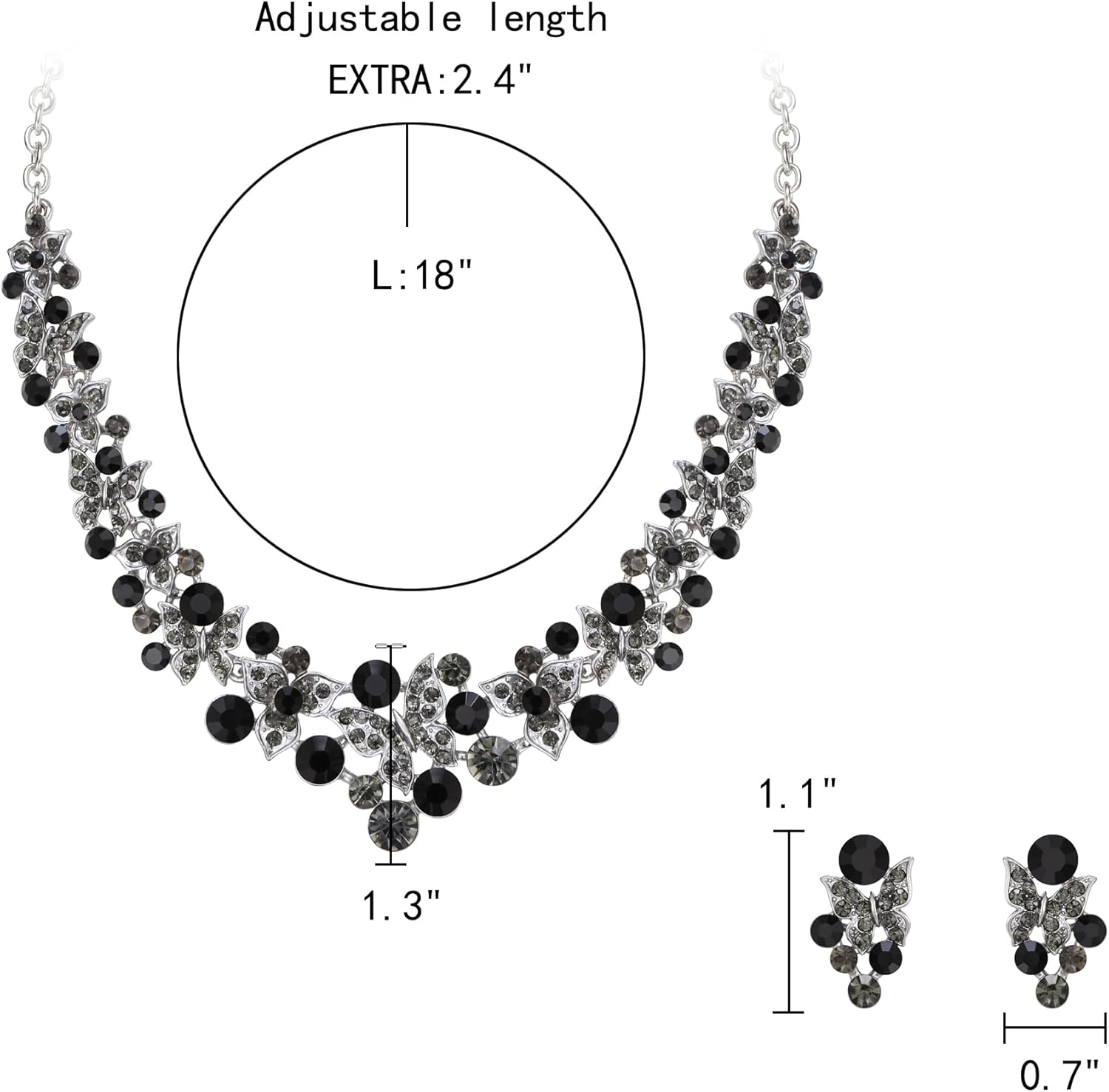 EleQueen Women's Wedding Bridal Statement Crystal Necklace Earrings Set for Brides Bridesmaid, Butterfly Leaf Jewelry for Prom Party