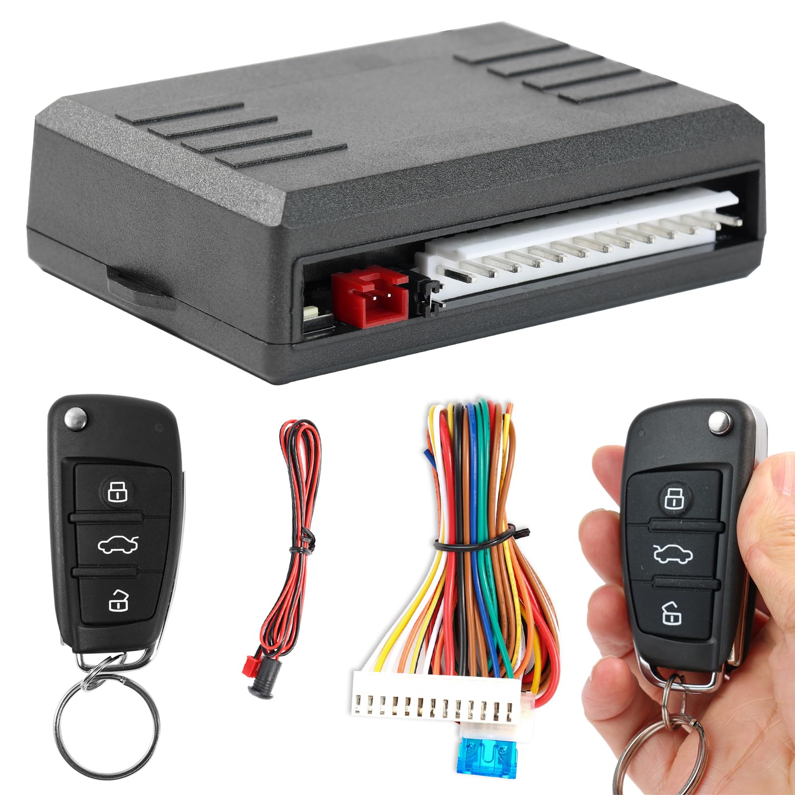 XUKEY Auto Zentralverriegelung Universal Keyless Go Nachrüsten Schlüsselloses Zugangssystem Auto Türschloss Keyless Entry System mit 2 Fernbedienung Kit