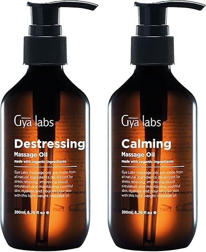 Gya Labs Aceite de masaje destresante y aceite calmante para el cuerpo, juego de aceites esenciales puros de grado aromaterapia, 2 x 6.8 fl oz