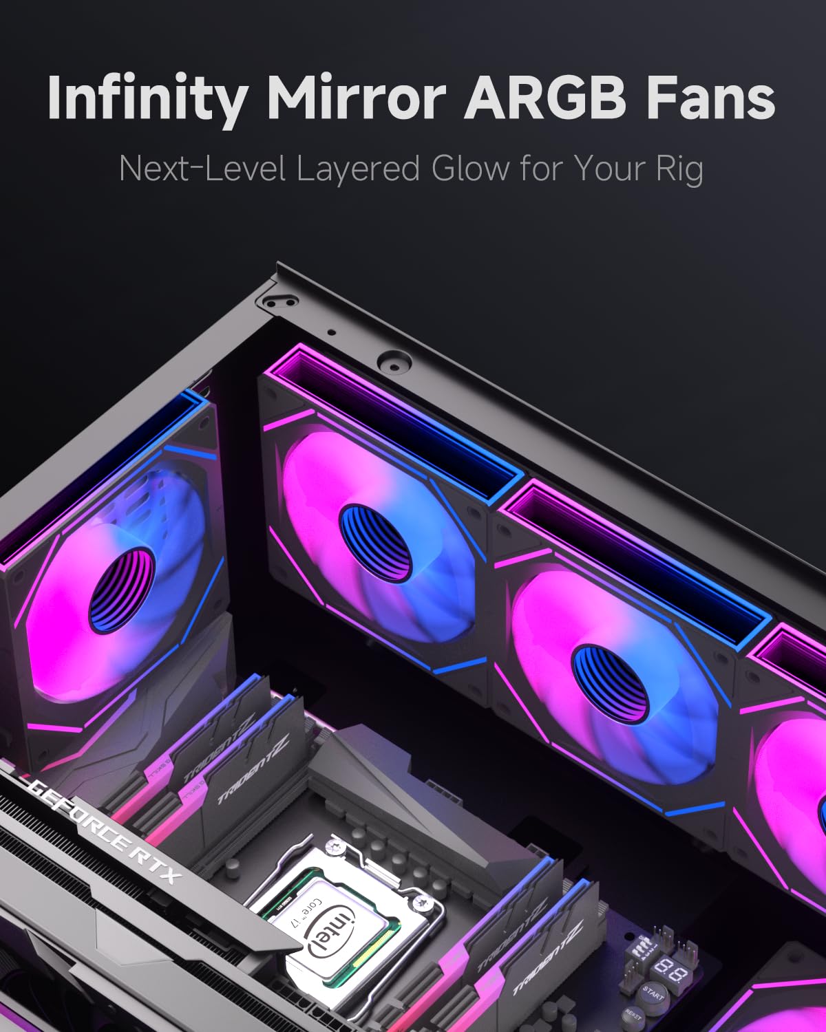 FC 120mm PC Case Fans 3-Pack, Infinity Mirror PWM Fans with Multiple Lighting Modes, ARGB Daisy Chain, High Airflow HDB Bearings, ARGB Sync & Remote Control, Compatible with CPU Liquid Coolers
