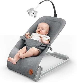 Baby Bouncer Seat for Infants, BabyBond Baby Bouncer with Sturdy Base, Portable Bouncer for Babies with Soothing Vibrations (Grey)