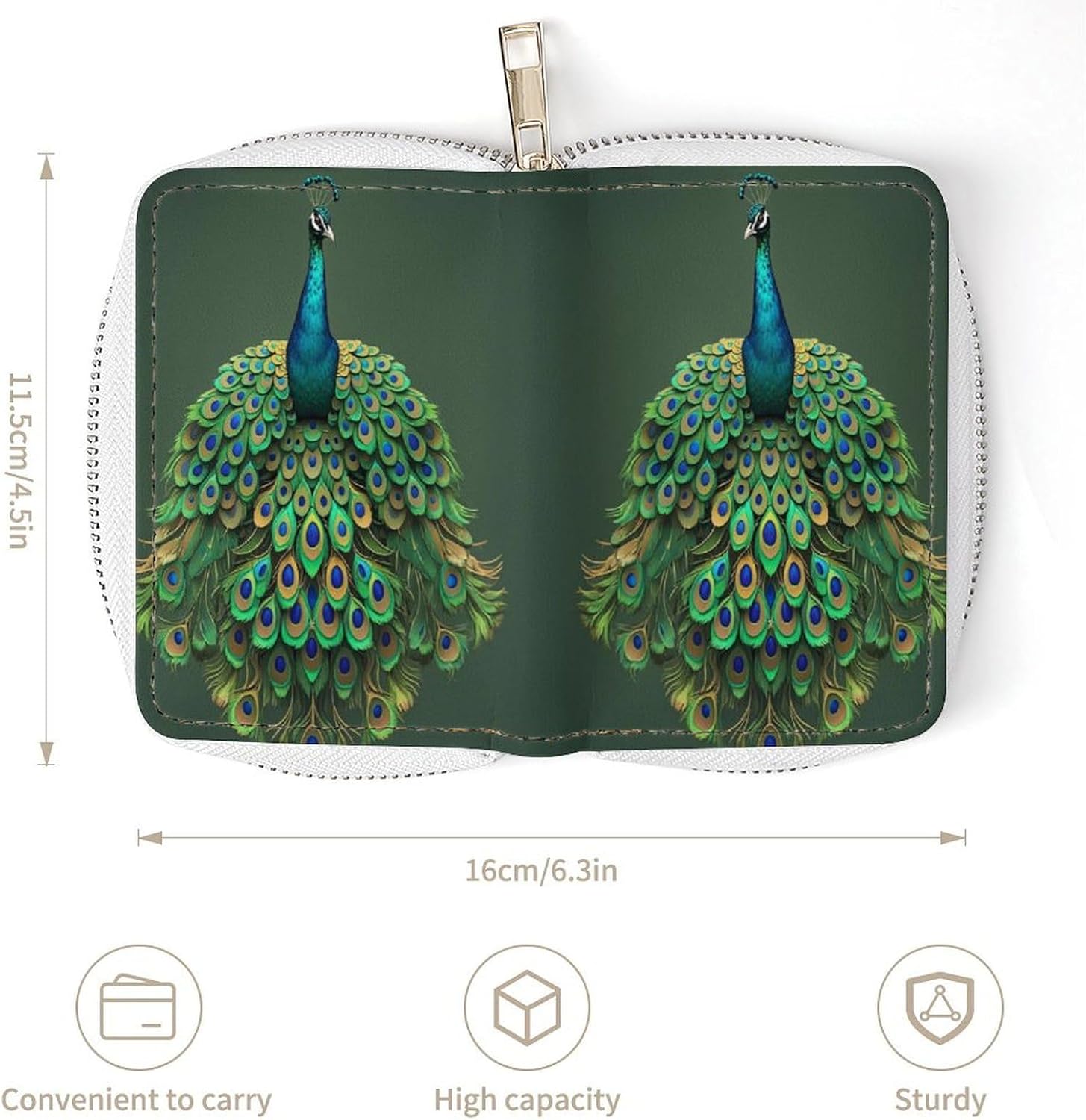 Leather Card Organizer Case Card Wallet Credit Card Holder Peacock with Tassels Printed Zipper Card Cases Holder for Women Men