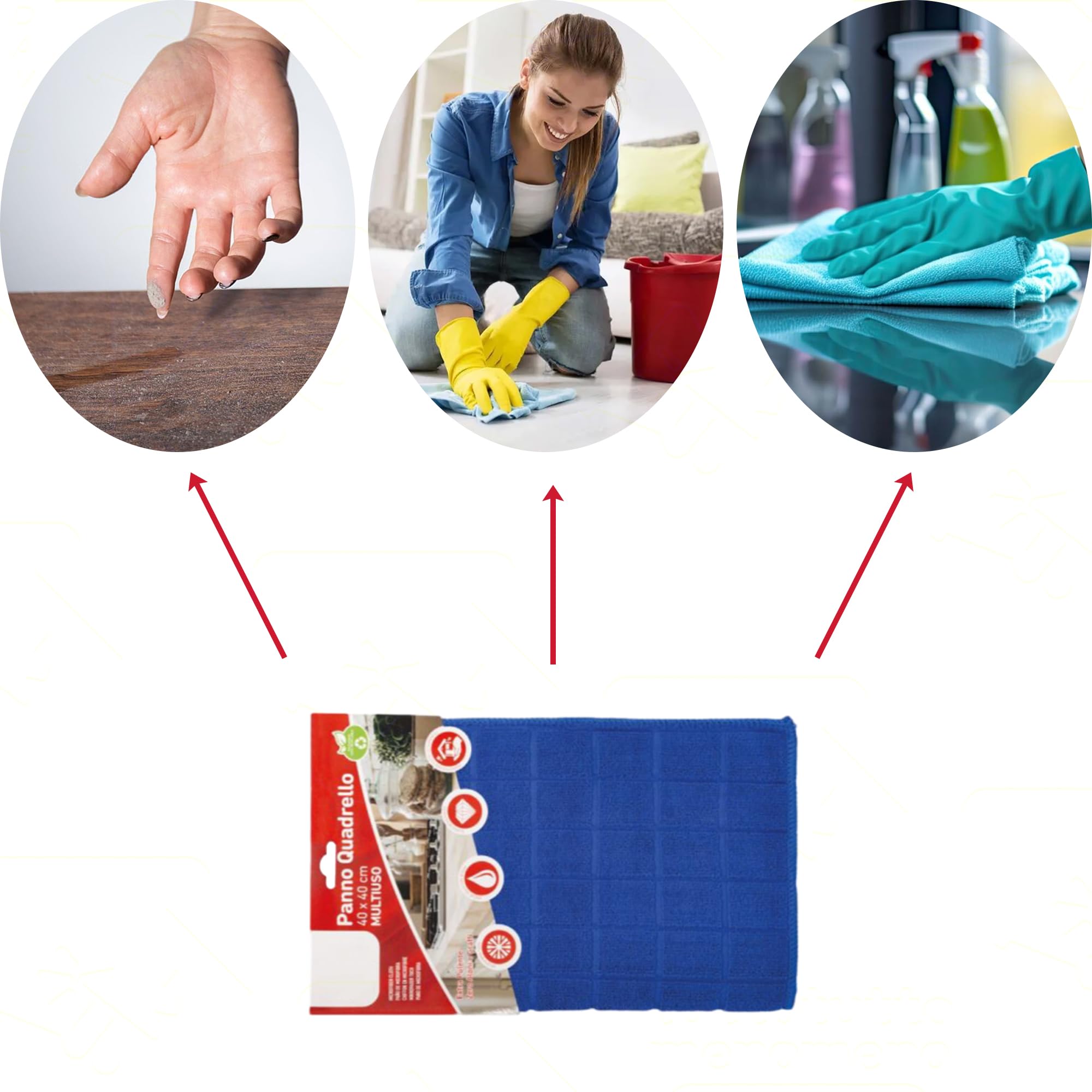 Sicignano – Tissu quadrillage 100 % microfibre, extra propre, résistant, sans halos, multi-usages, pour toutes les surfaces, lavable et réutilisable, couleurs assorties (3, 40 x 40 cm)