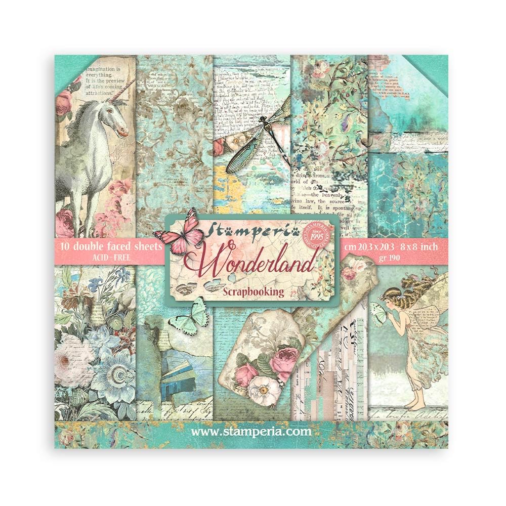 WONDERLAND  SBBS109  8""x8"" PAPER PAD  STAMPERIA   10 Double faced sheets