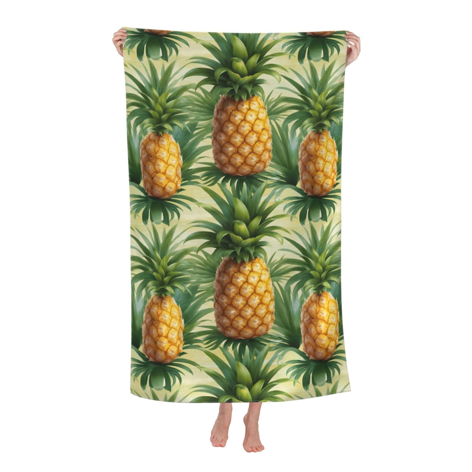 Pojknbv White Tropical Pineapple Print Oversized Adult Beach Towel Quick-Dry Comfortable Lightweight Travel Pool Camping