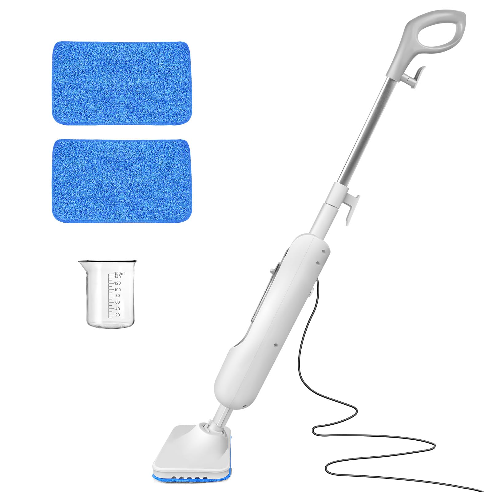 Scopa vapore, pulitore a vapore leggero da 1500 W per pavimenti duri con 2 tamponi di pulizia lavabili in lavatrice e flacone di riempimento, serbatoio da 400 ml, riscaldamento a 20 sec