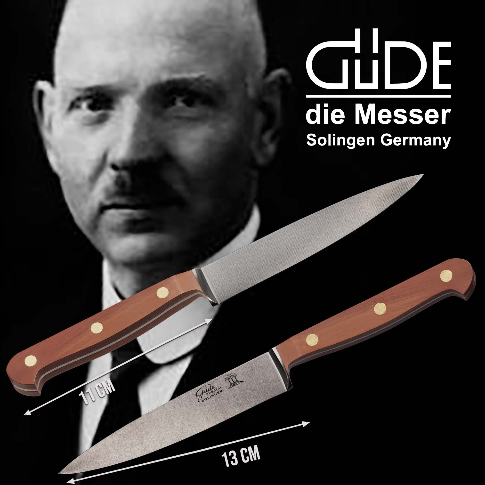 GÜDE Solingen Tradition - Spickmesser geschmiedet, 13 cm, Pflaumenholz, K.GÜDE, Office Messer, Handmade Germany, Braun