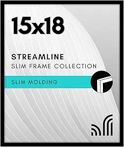 Americanflat 15x18 Picture Frame with Polished Plexiglass - Streamline Collection - Thin Border Picture Frame for Wall Display - Hanging Hardware Included - Black
