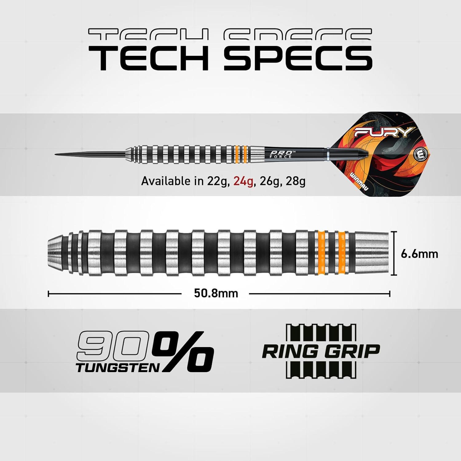 WINMAU Fury 18-20 Gram Tungsten Softip Darts Set with Prism Flights and Vecta Shafts (Stems)