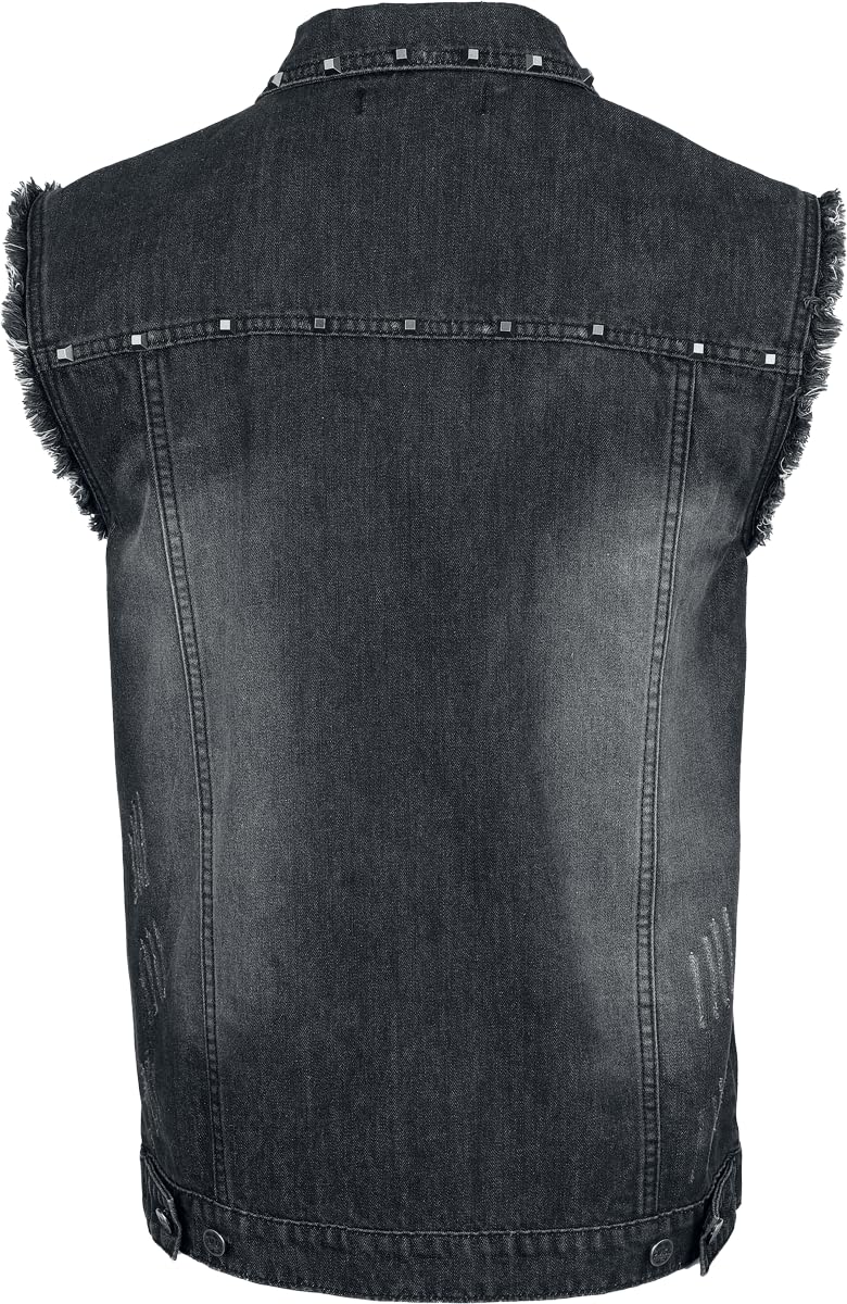 Black Premium by EMP Herren schwarze Weste mit Pyramidennieten im Used-Look