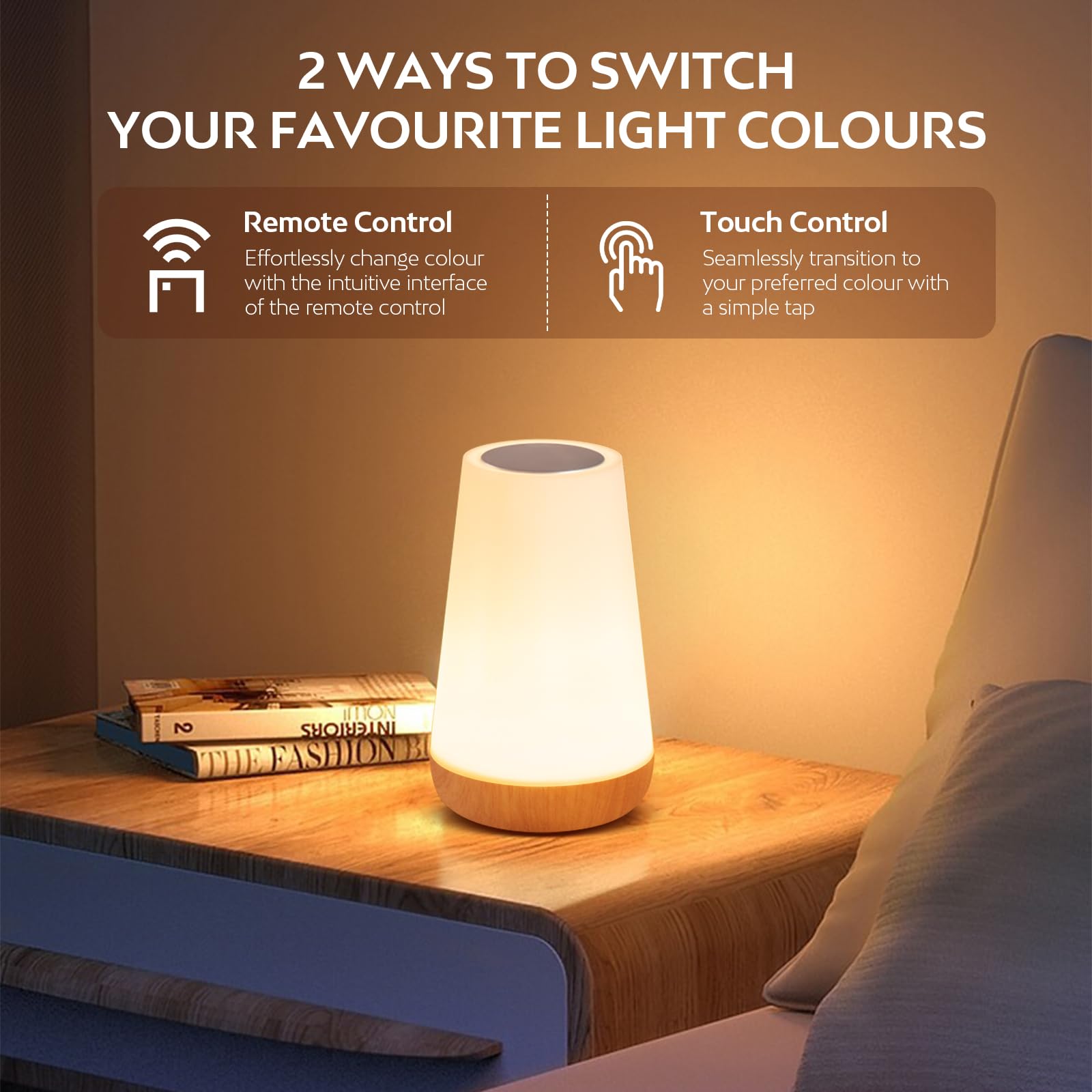 Nottac Night Light, Dimmable LED Touch Table Lamp for Bedroom 13 RGB Colors & 5 Brightness - Image 2