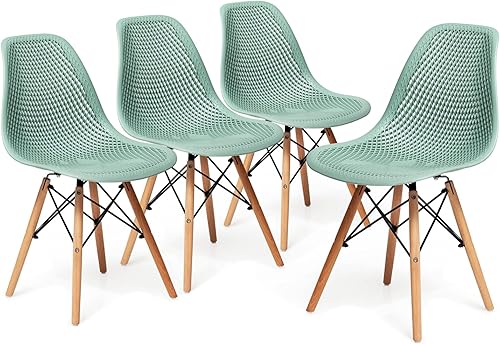 Miniatura 1 de KOTEK DSW - Juego de 4 sillas de comedor sillas laterales de plástico moldeado con diseño de malla patas de madera maciza sillas laterales modernas