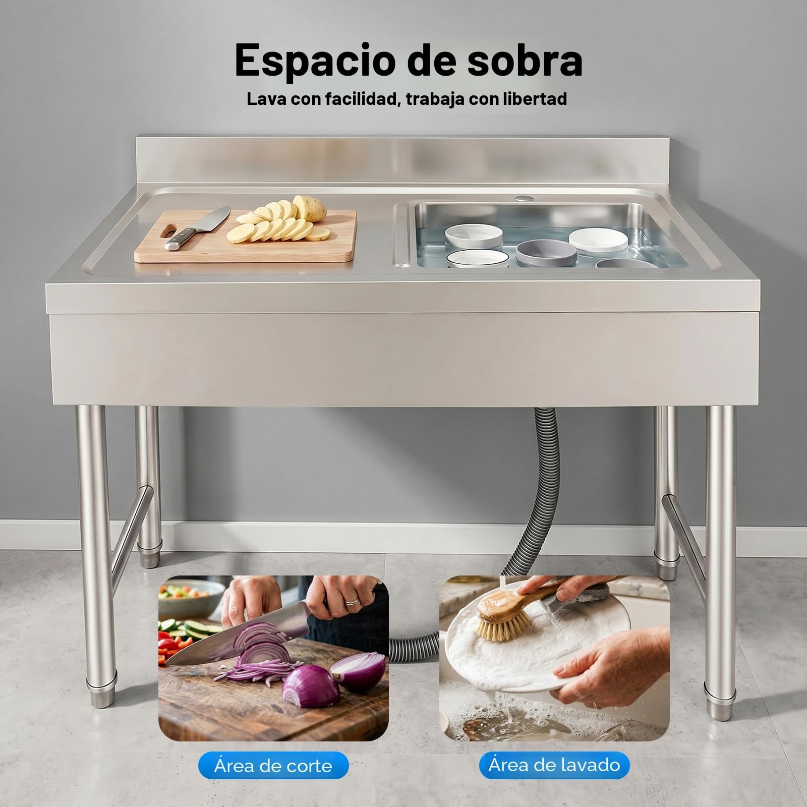 Fregadero de acero inoxidable independiente, fregadero de cocina de restaurante comercial, lavabo multifunción, fregadero exterior, fregadero para interior, exterior, cocina, restaurante, lavadero