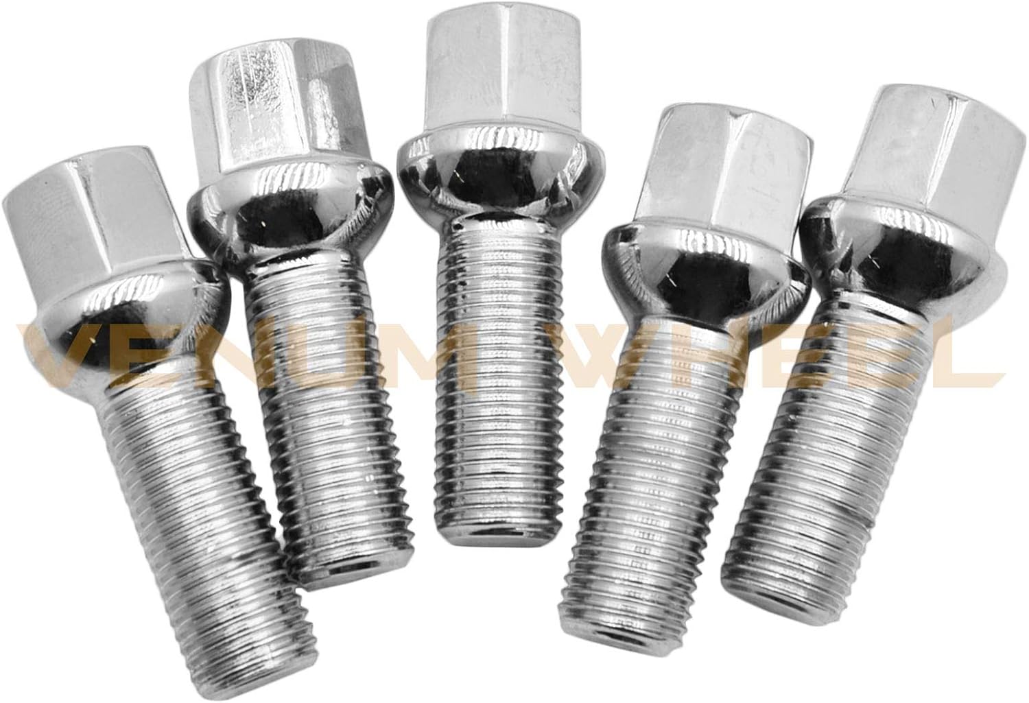 Venum wheel accessories 5 Pc Chrome 12x1.5 Ball Seat Lug Bolts 28 mm Shank Length Radius Works with Volkswagen Audi Mercedes Benz Porsche Vehicle W/Factory Wheels