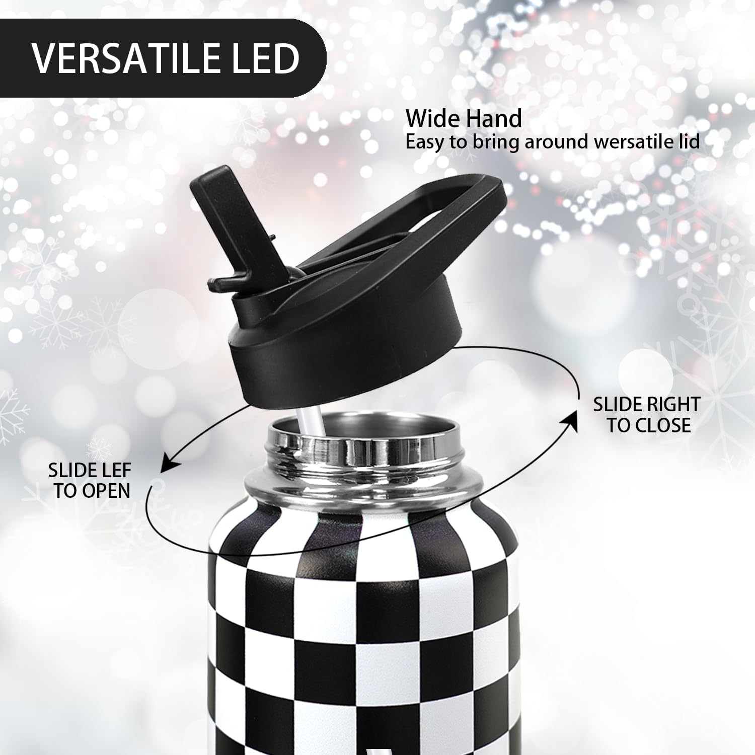 32oz Checkered Stainless Insulated Aater Water Bottle with Straw,Checkered Gym Hiking Sports Coffee Mug Cup Water Bottles,Checkered Gifts for Women,Checkered Decor Stuff Accessories - Image 3