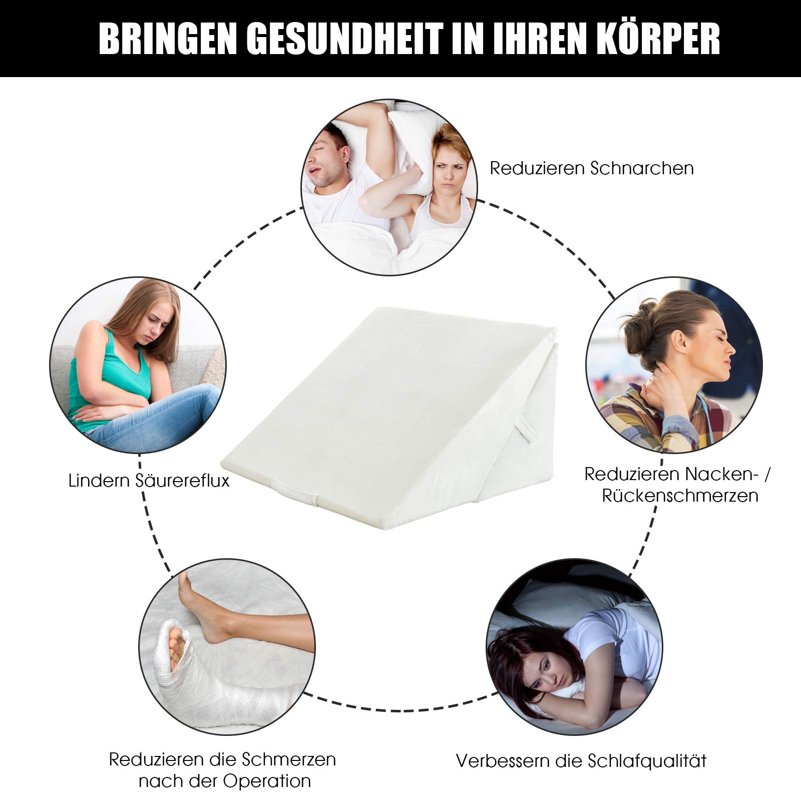 COSTWAY Poduszka klinowa, poduszka do czytania, poduszka pod plecy, poduszka pod nogi, pianka Memory Foam, pokrowiec nadający się do prania, poduszka na refluks dla dorosłych, ergonomiczna poduszka do