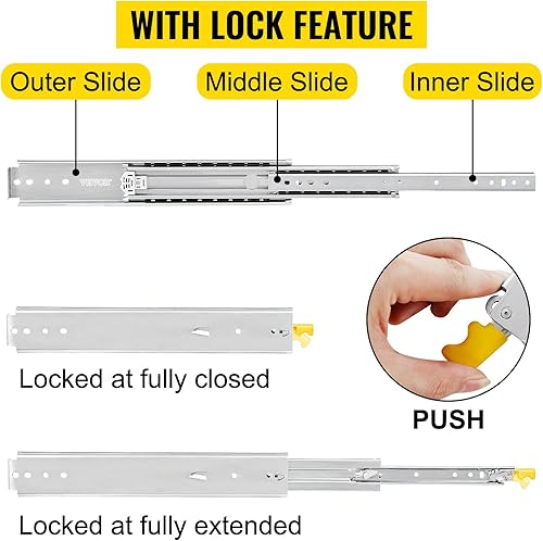 Miniatura 3 de VEVOR Diapositivas de Cajón, 1 Par de Diapositivas de Cajón de 36 Pulgadas con Bloqueo, Capacidad de Carga de 500 Libras, Guías de Cajón con