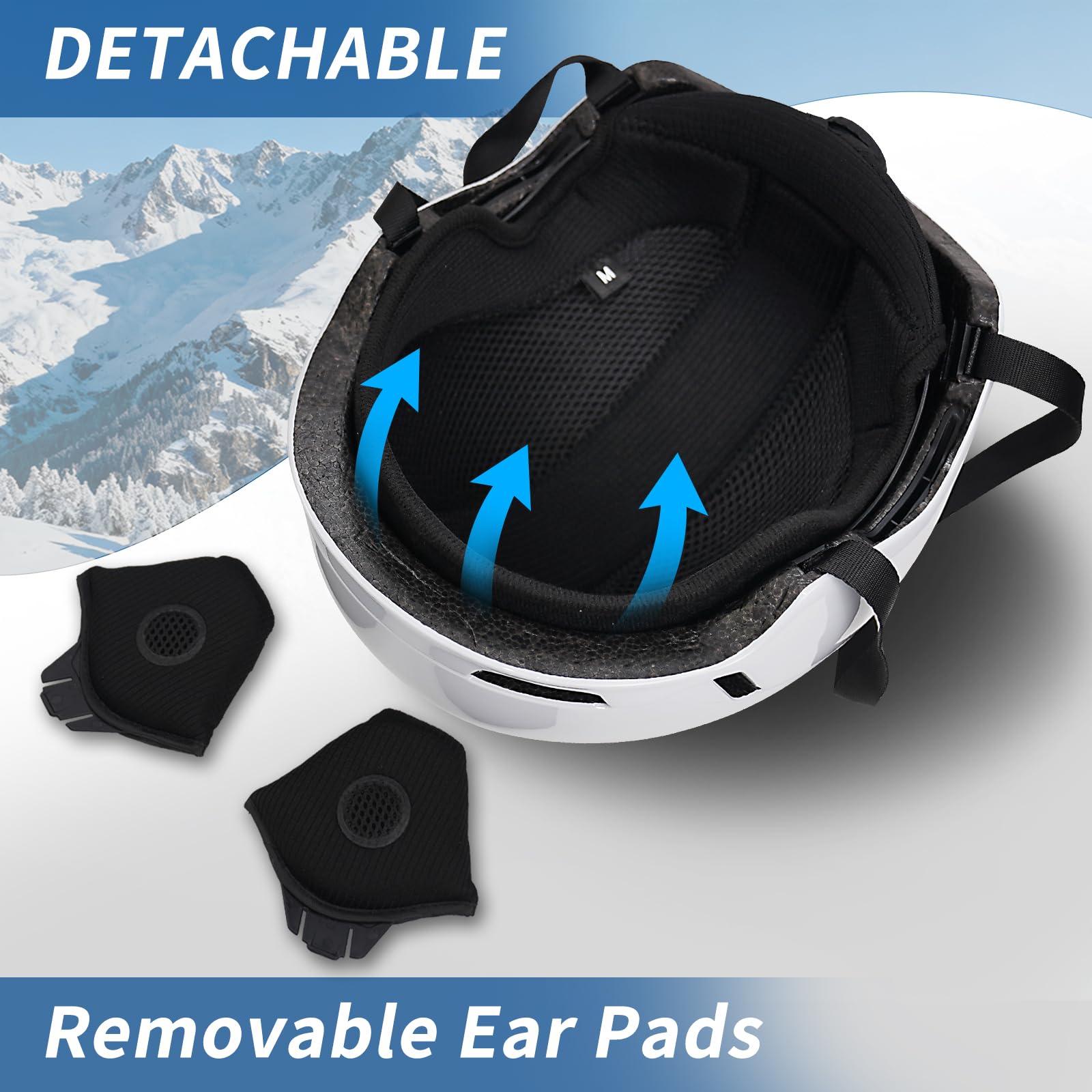 Casque de Ski Casque de Snowboard avec Détachable Cache Oreilles pour Unisexe Anti-Vent Anti-UV Casques de Neige pour Snowboard (Blanc Brillant, S)