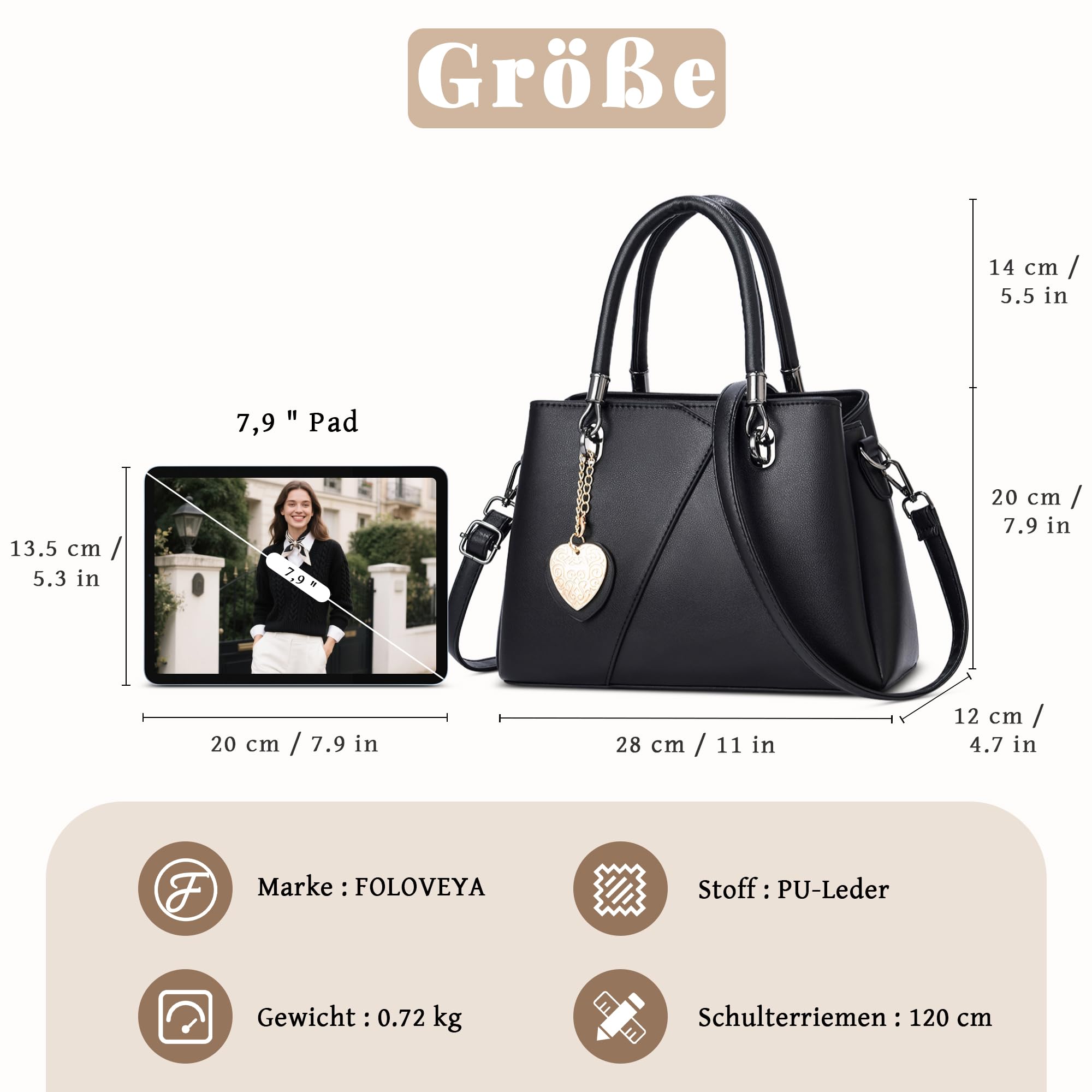 Handtasche Damen mittelgroß Henkeltasche PU Leder Umhängetasche