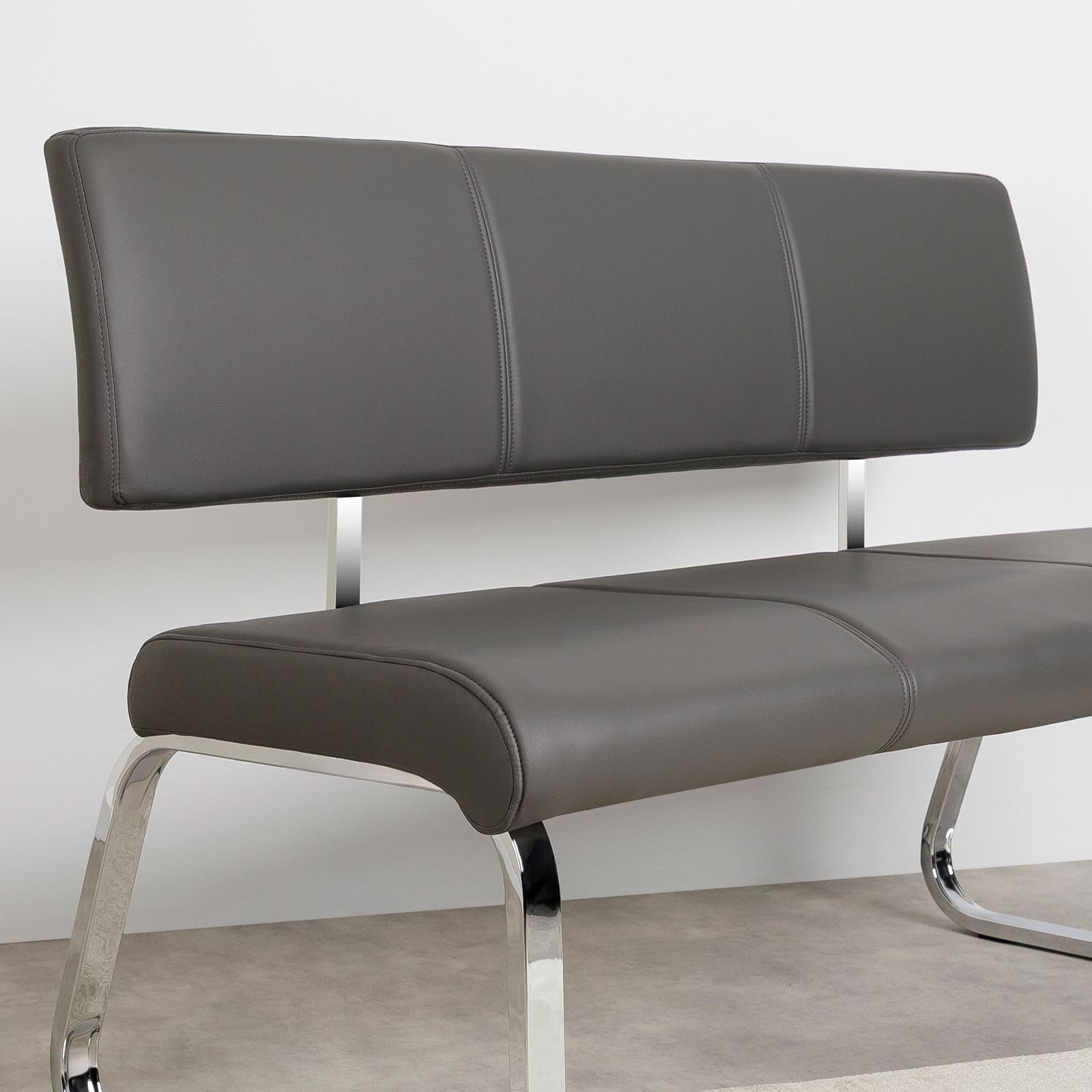 IDIMEX Banc Design Vilas siège avec 3 Places, Banquette au piètement chromé et Dossier au revêtement synthétique Gris