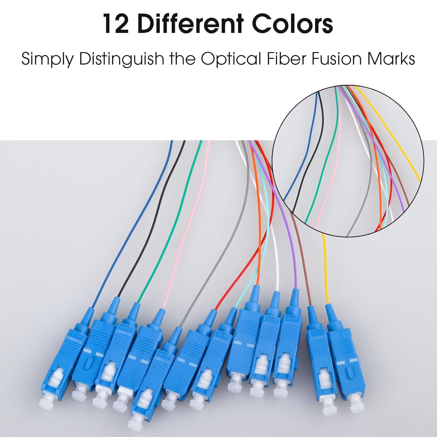 4-Pack SC/UPC Fiber Optic Pigtail, 1.2m 12 Strand Single Mode 9/125 Fiber Pigtail, 12 Color-Coded Fiber Patch Cords for Fusion Splicing
