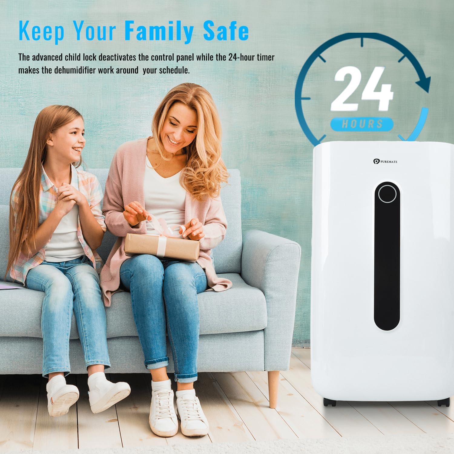 PureMate PM420 Dehumidifier with child lock and 24-hour timer features