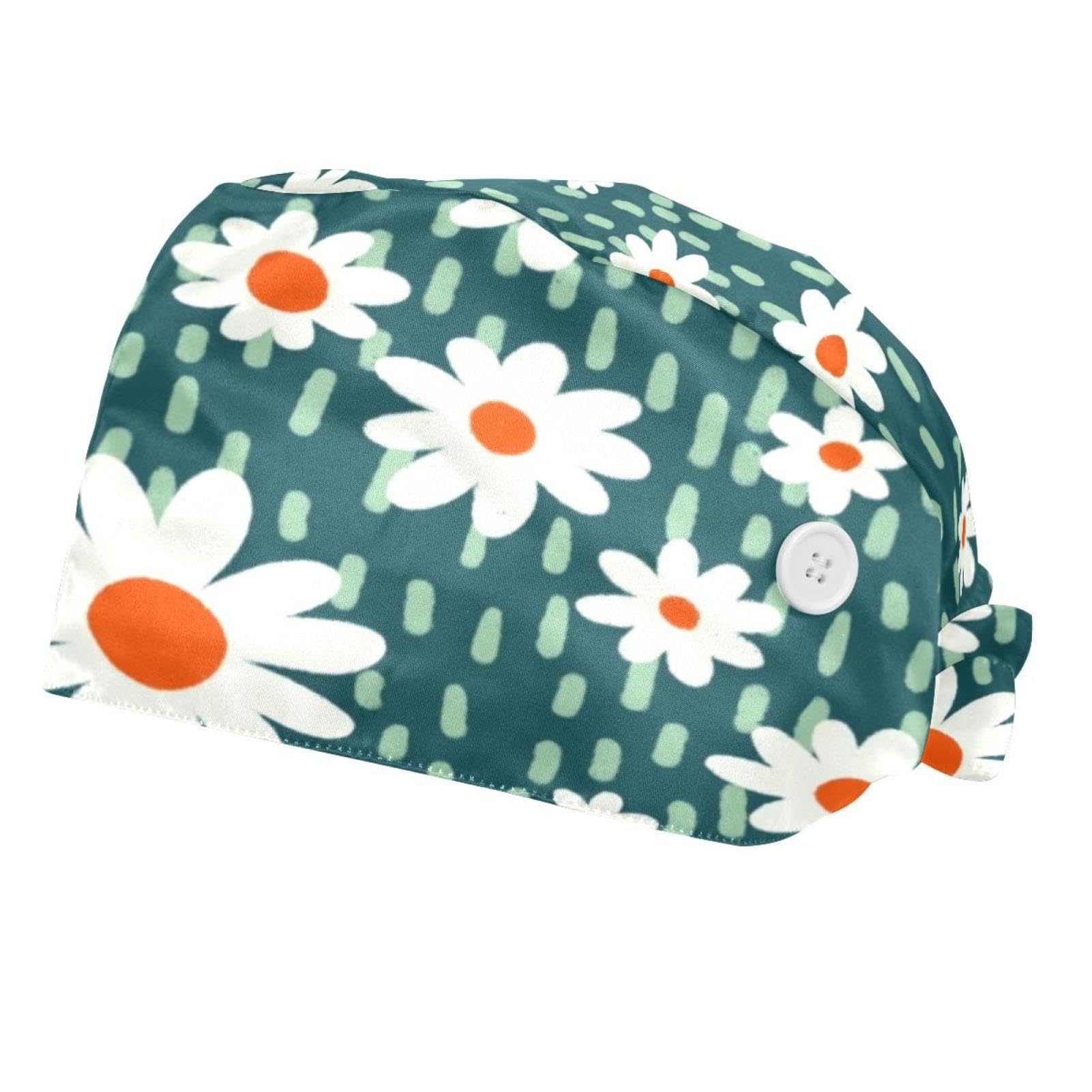 Green Small Flower Sweat Wicking Doo Rag Beanie Cooling Helmet Liner Bandana Chemo Hat for Men and Women
