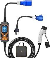 Carregador Portátil EV INTELAR 7KW 32A 1-Fase Tipo 2 IEC62196-2, Ajuste de Corrente 8A-32A, IP65, Cabo 5m, Tomada CEE + Adaptador Schuko, para Veículos Elétricos