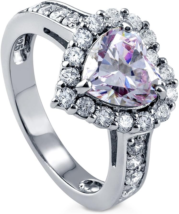BERRICLE Sterling Silver Halo Heart Promise Engagement Rings for Women, Cubic Zirconia CZ Ring, 1-3 Piece Set