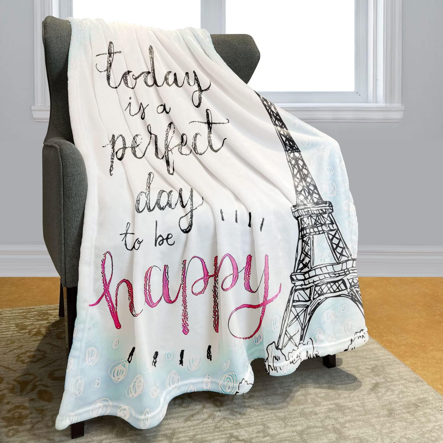 50x80 Blanket Comfort Warmth Soft Plush Throw for Couch Eiffel Tower Handwriting