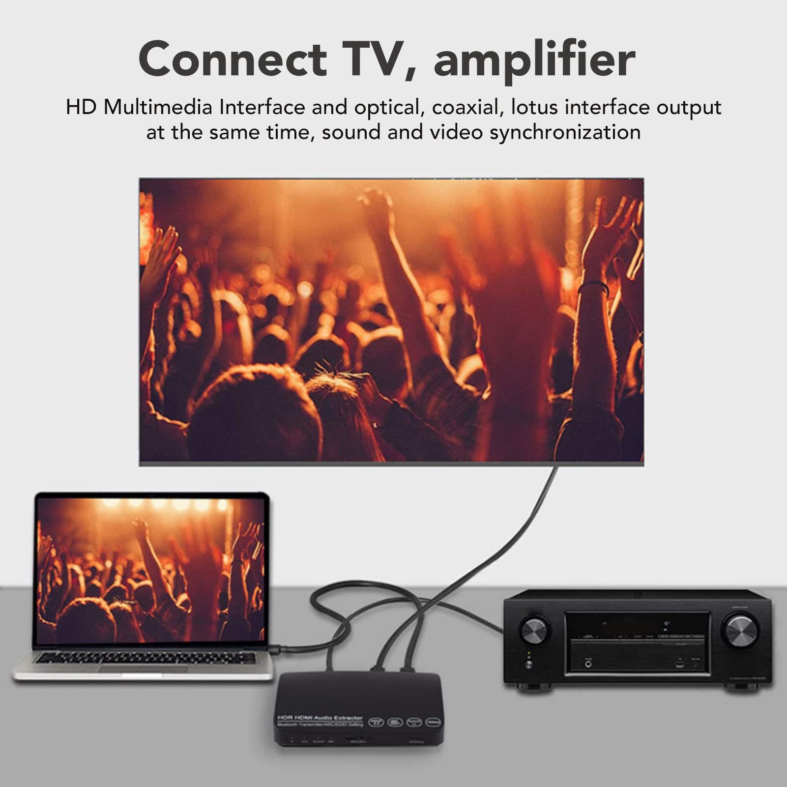 ciciglow Séparateur D'extracteur Audio HDMI 4K, Extracteur Audio 60Hz HDCP2.2 HDR, Séparateur Audio Arc Synchrone avec émetteur Bluetooth 5.0 pour Ordinateur