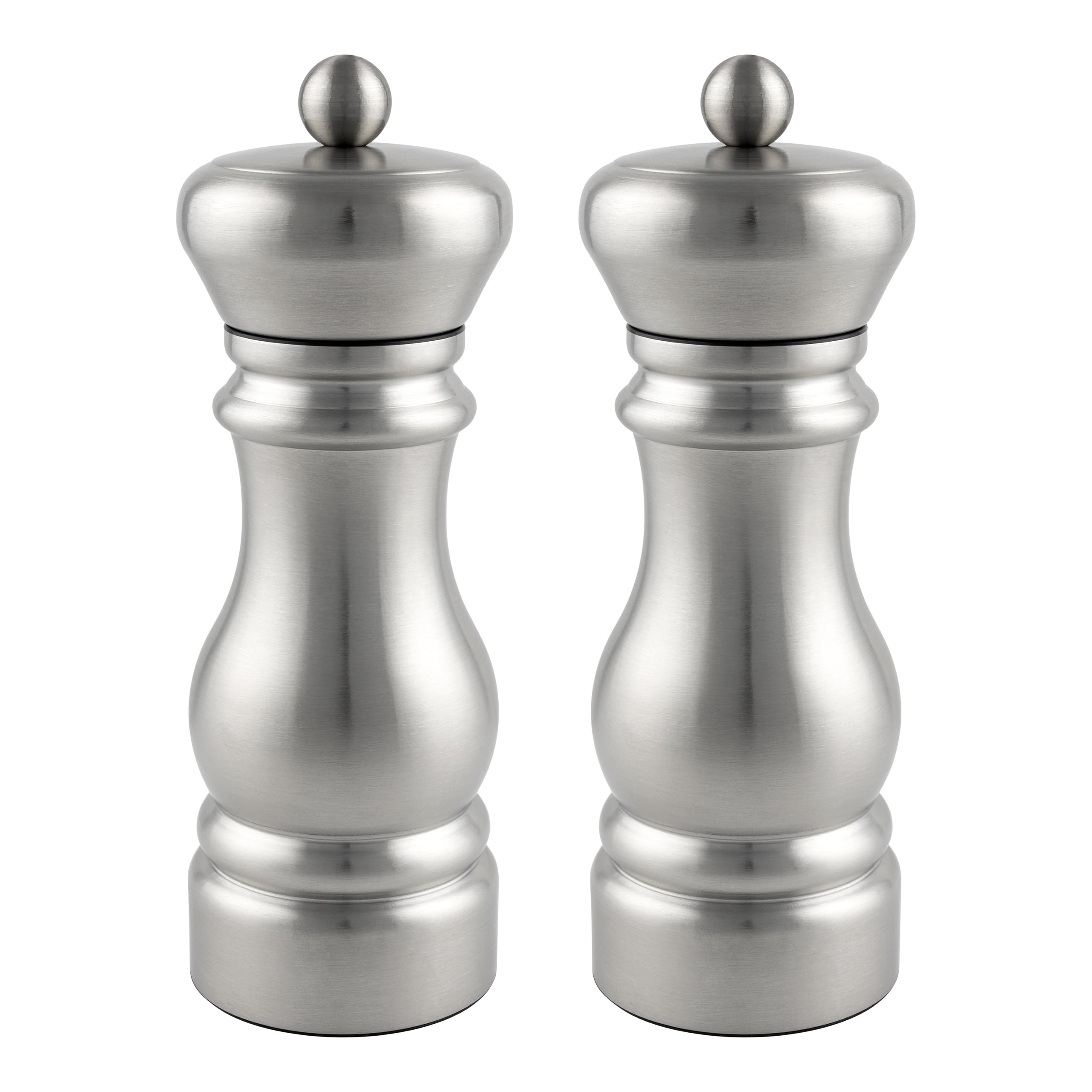 Grunwerg Gmill Juego de 2 Molinillos de Acero Inoxidable para Sal y Pimienta con Molinillo Cerámico Ajustable, Diseño Tradicional, 17cm, Acabado Satinado