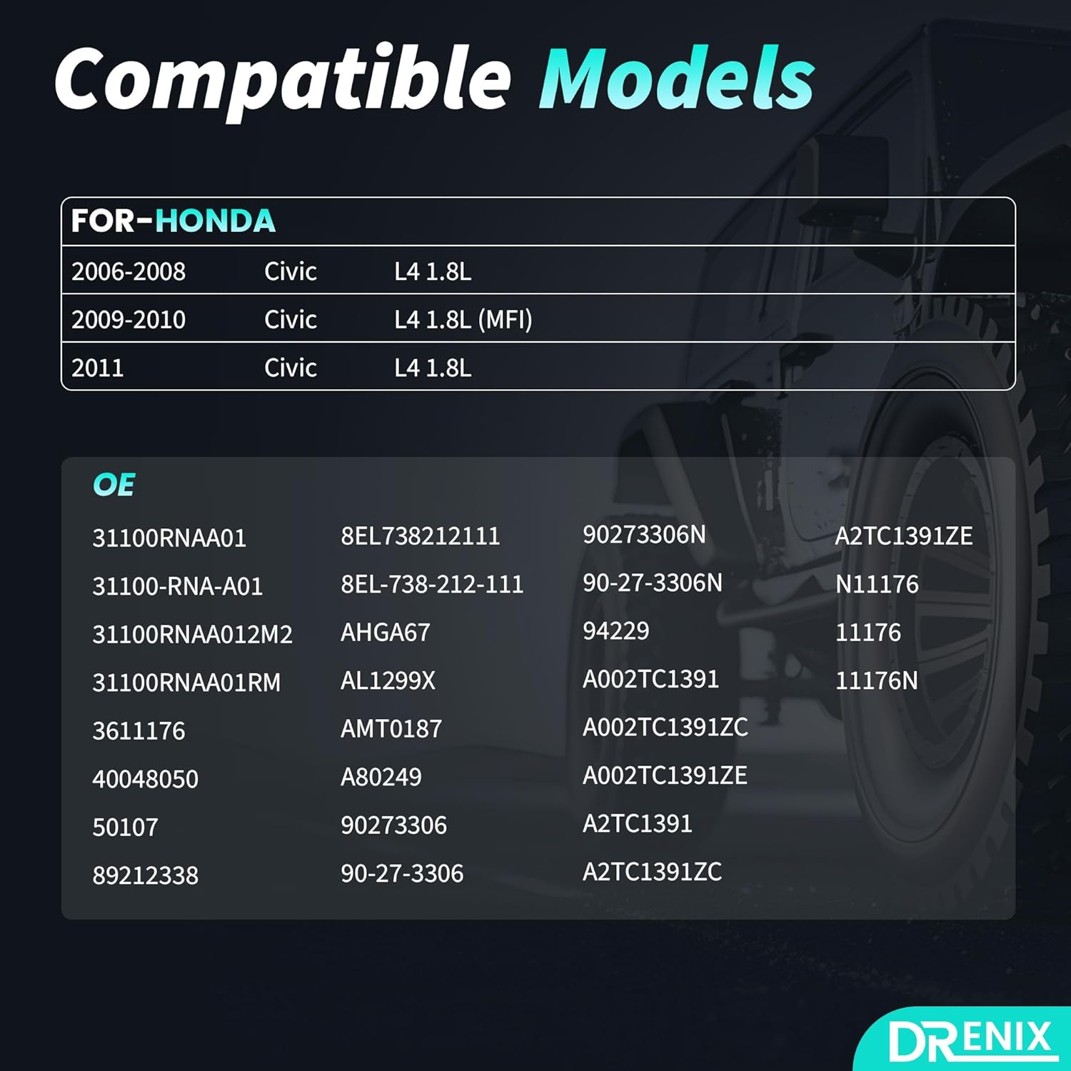 Upgraded High Output Alternator For/Honda Civic 2006 2007 2008 2009 2010 2011 L4 1.8L, 80A 12V CW 7-Groove Pulley 31100RNAA01 11176 31100-RNA-A01