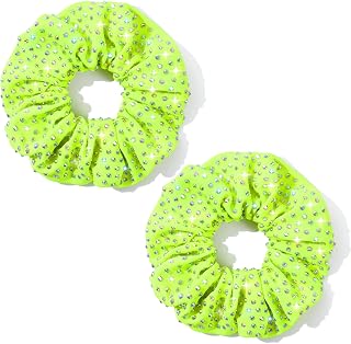 Glitter Neon Yellow Rhinestone Scrunchies for Cheer Competition Sparkly Cheerleading Scrunchie Hair Accessories Elastic Band for Cheerleaders Girls (Neon)