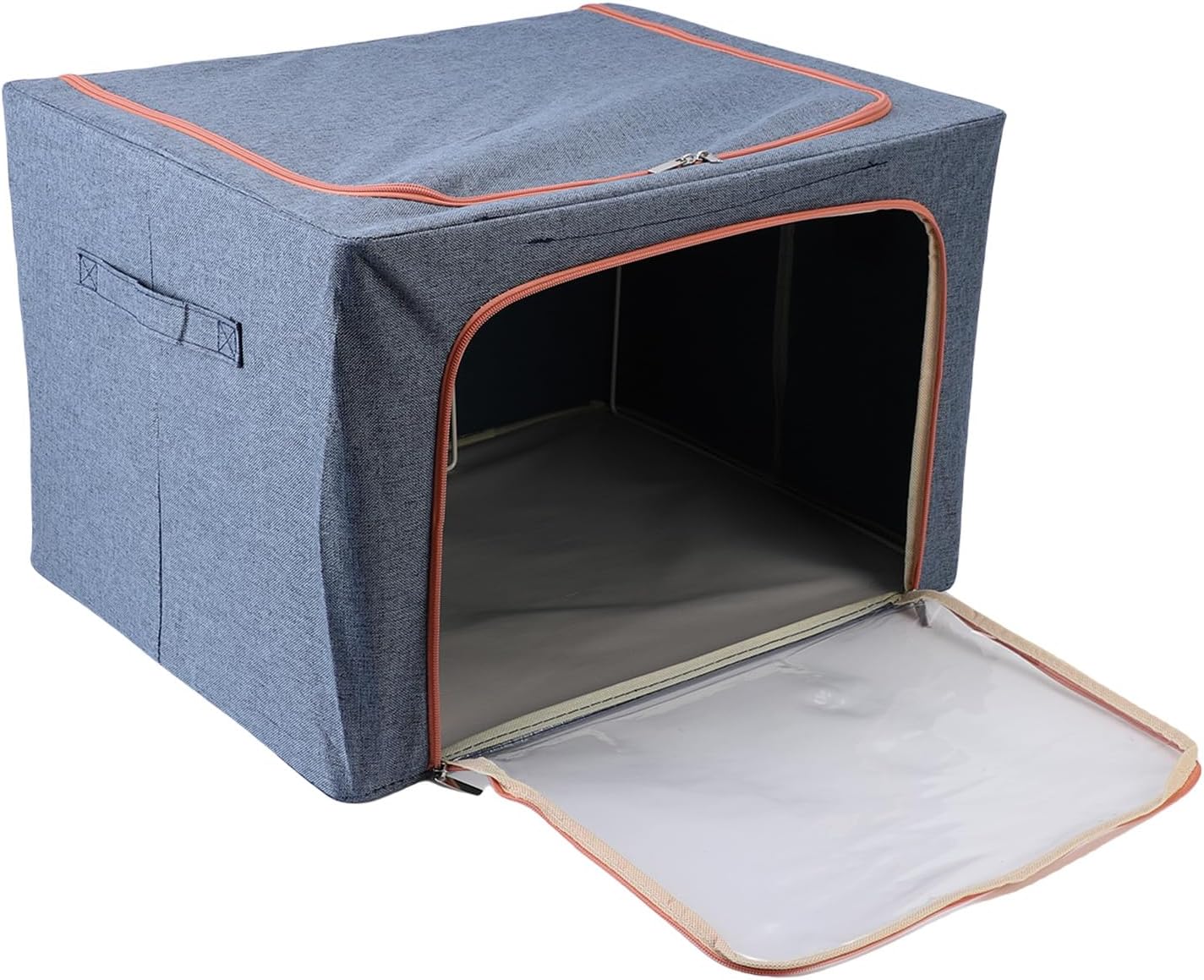 Yinhing Clothes Storage Bin Foldable Fabric Blanket Storage Container with Clear Window 2 Openings Navy Blue for Seasonal Wardrobe Organization (100L)