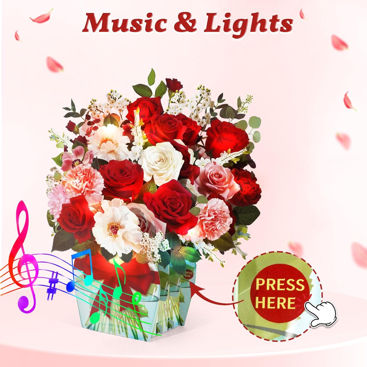 Rose Card with Music and Light, Mothers Day Card with Roses, Flower Bouquet 3D Gift Card, Mothers Day Gifts for Women Mom Wife(Rose) - Image 5