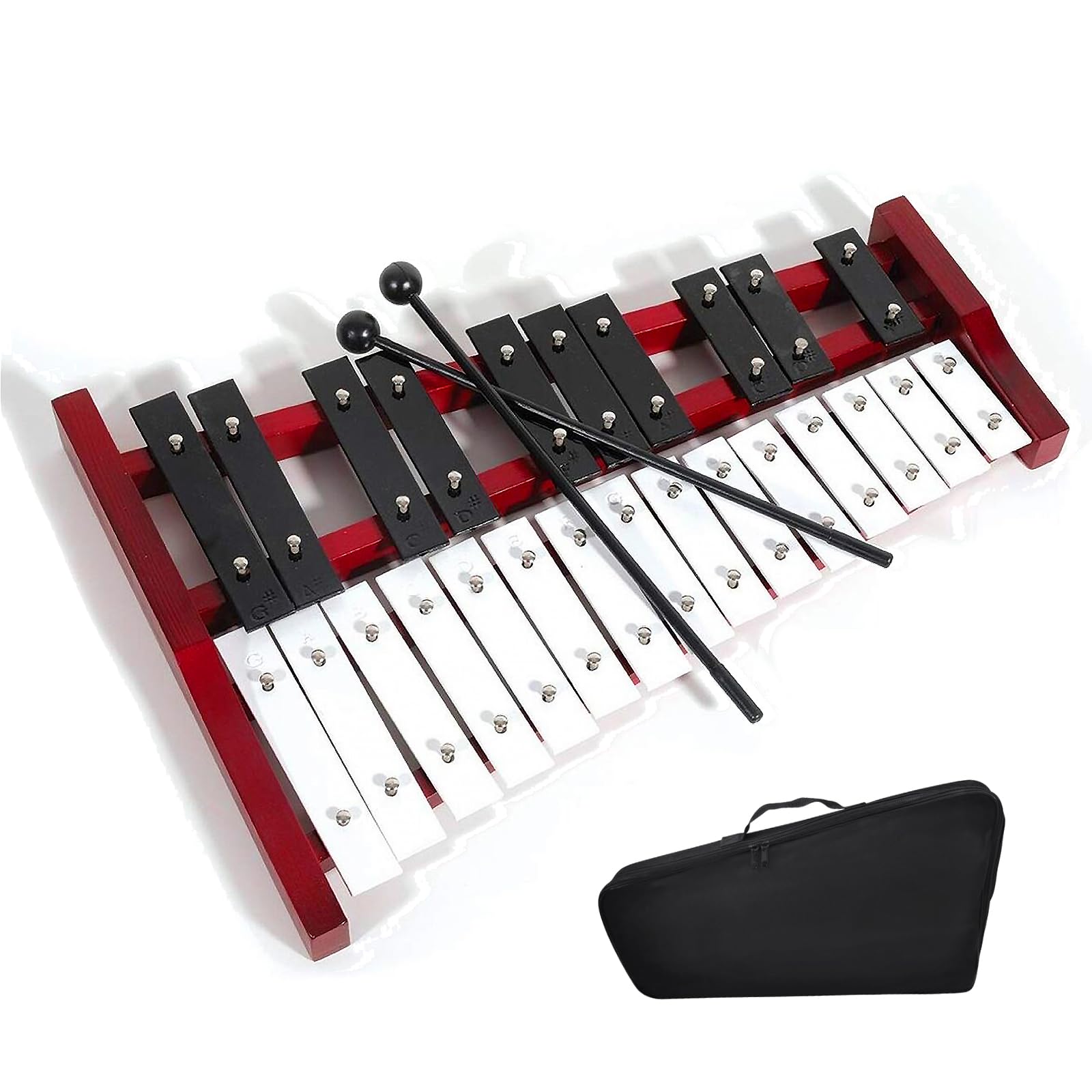 25 Note Di Carillon Xilofono, con Tasti In Metallo E Base In Legno, Percussioni A Mano, con 2 Bacchette, Portatile, Strumento A Percussione, Strumento Musicale Per Ragazzi E Adulti
