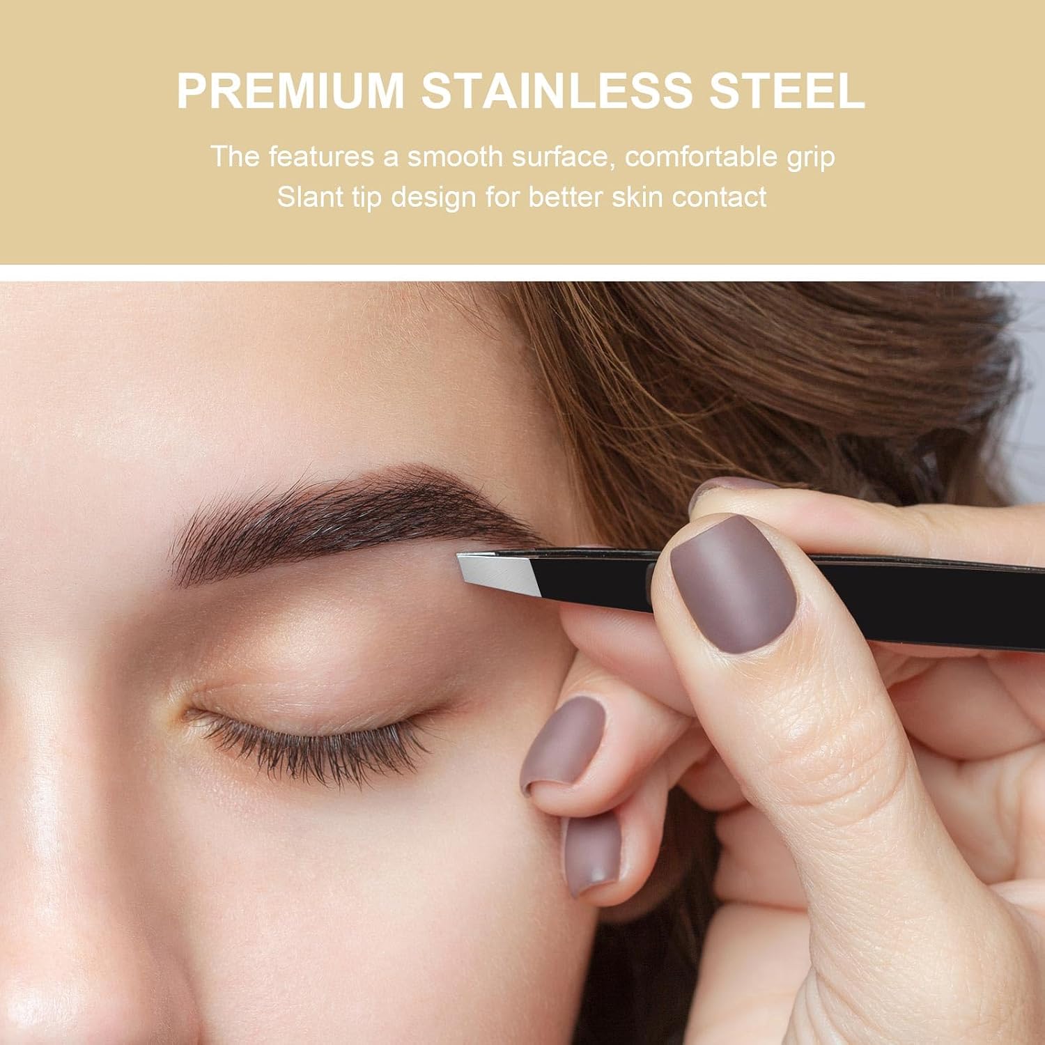 2Pcs Tweezers Set - Upgrade Professional Precision Slant and Point Tips for Eyebrows, Facial Hair and Ingrown Hair Removal (Black)